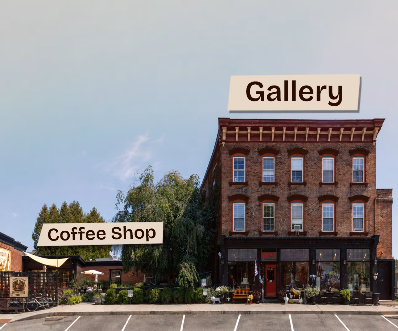 Street view of ROAM Gallery and The Coffee Shop on Water Street in Williamstown